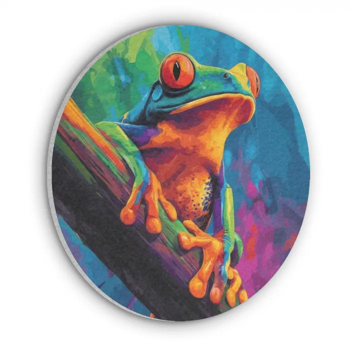Kikker - Felgekleurd - Tak - Regenboog Akoestische PET Vilt - Rond klein -3d