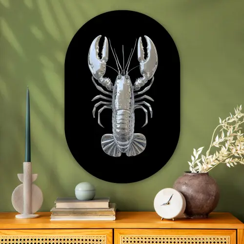 Kreeft - Zilver - Metallic - Luxe Wandcirkel Ovaal Glas middel -sfeer2