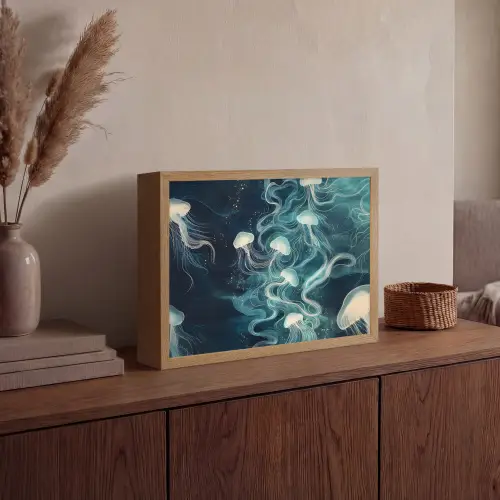 Kwallen - Zee - Wit - Golven Light Box met batterij (Wandlamp) middel -sfeer2