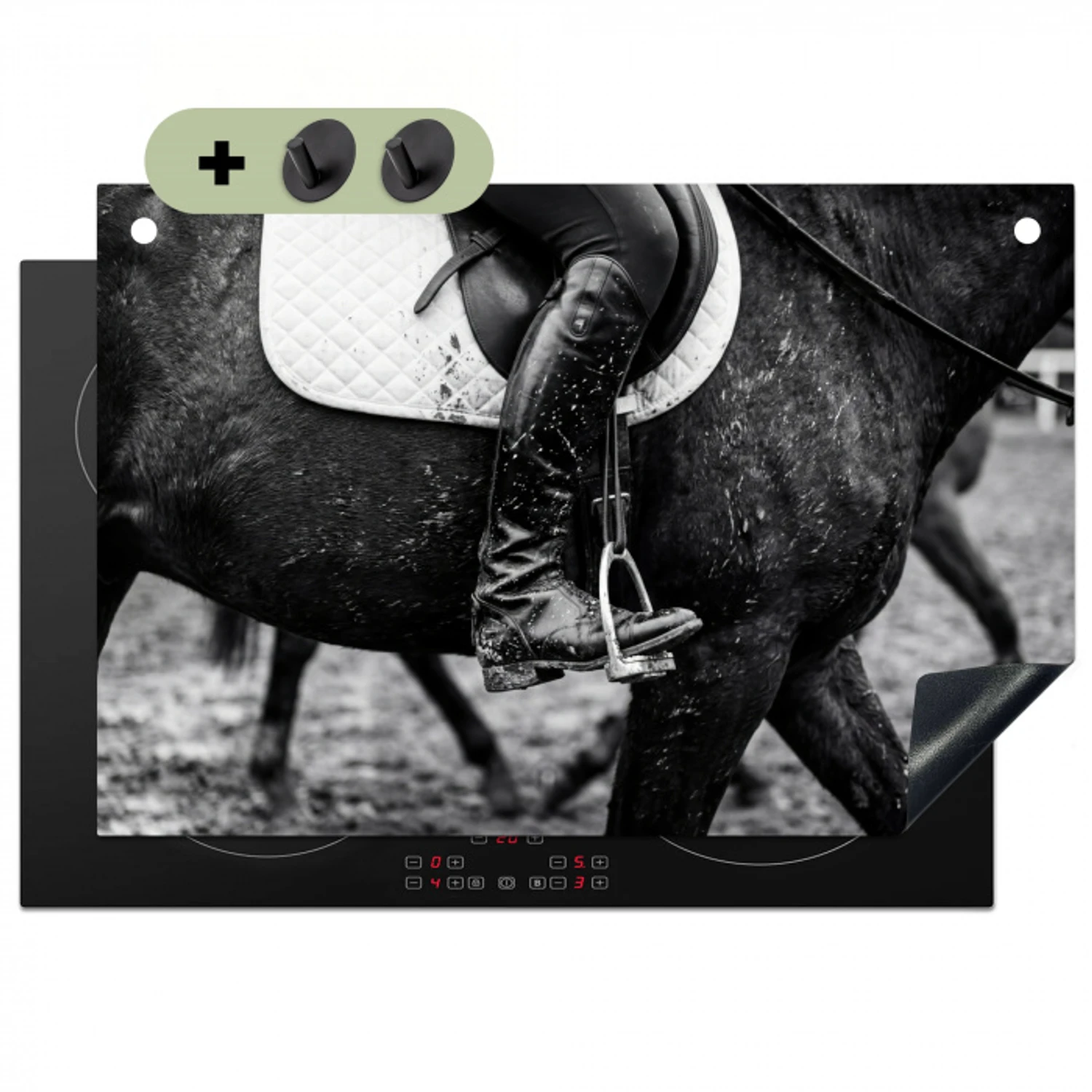Paard - Sport - Zwart - Wit Inductie beschemer met haakjes klein -3d