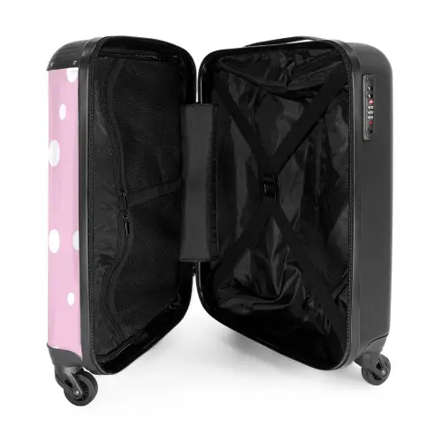 Roze achtergrond met witte stippen NBS - Handbagage koffer - Kinderen Unisex middel -binnenkant