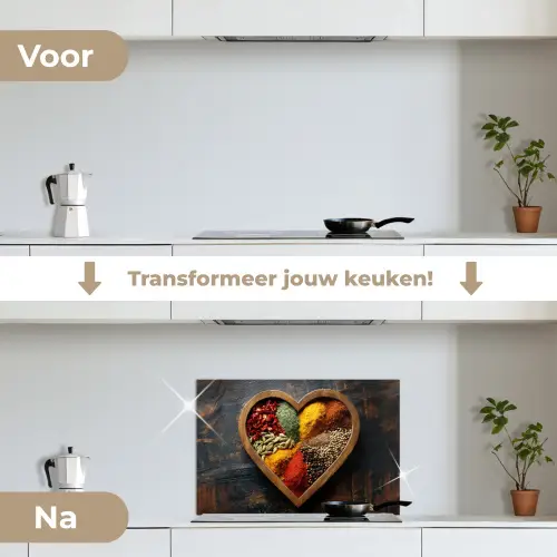 Houten - Hart - Kleurrijke - Specerijen keuken achterwand spatscherm klein -voor_na_NL