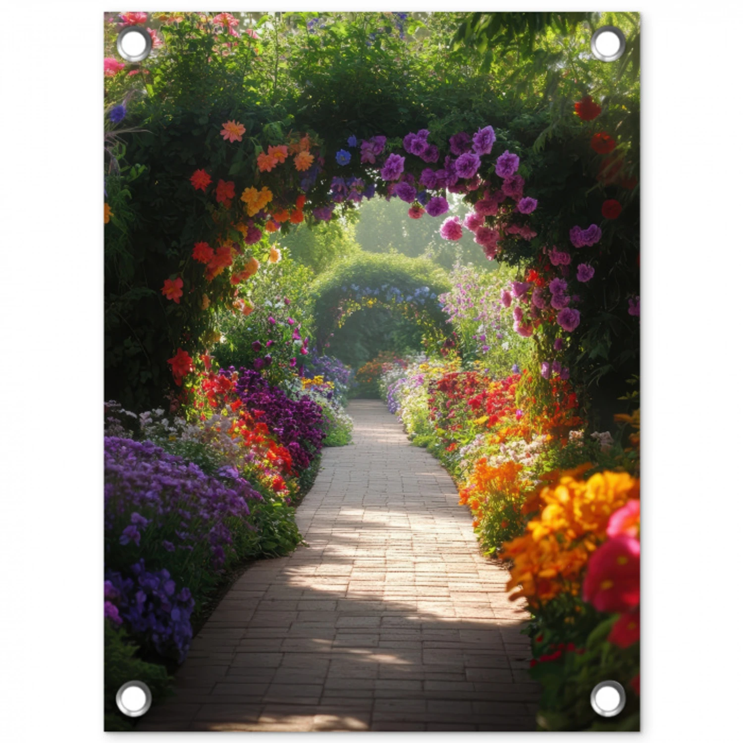 Doorkijk - Pad - Bloemen - Struik - Kleurrijk tuinposter los doek klein -3d