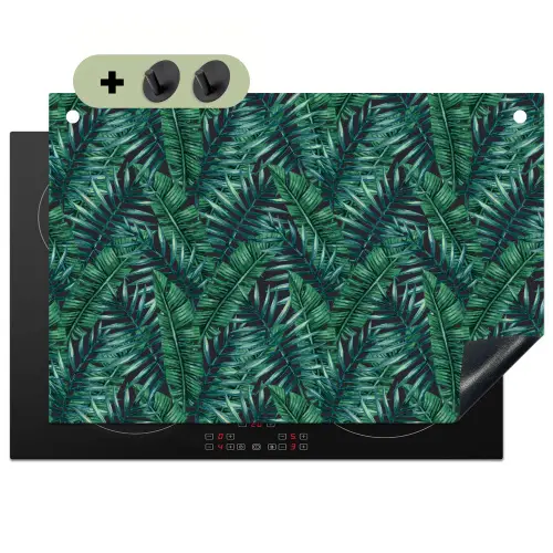 Palmbladeren - Blauw - Tint - Zwart Inductie beschemer met haakjes klein 777 -3d