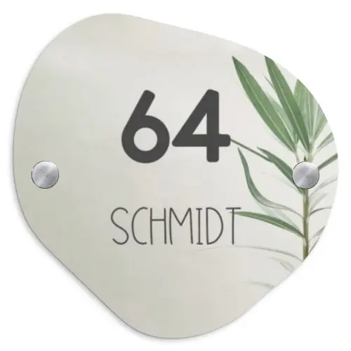 Lichtbeige met plant - Modern Naambord Organisch middel -3d