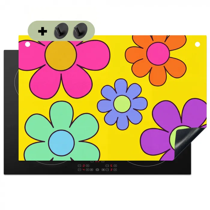 Bloemen - Illustratie - Kleurrijk Inductie beschemer met haakjes klein -3d