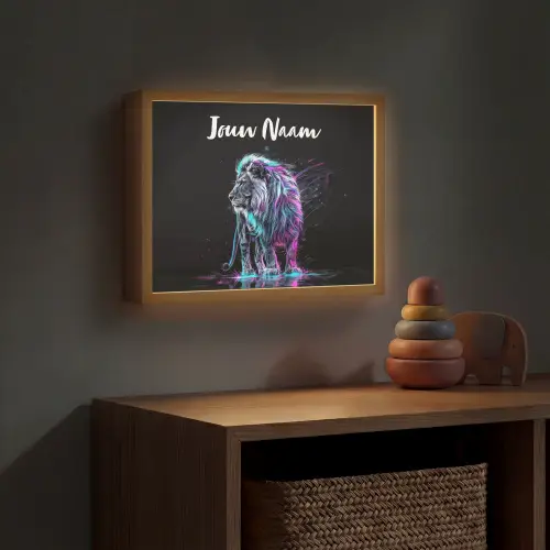 Leeuw - Kleuren - Zwart - Dieren Light Box met batterij (Wandlamp kind) middel -sfeer5_kind