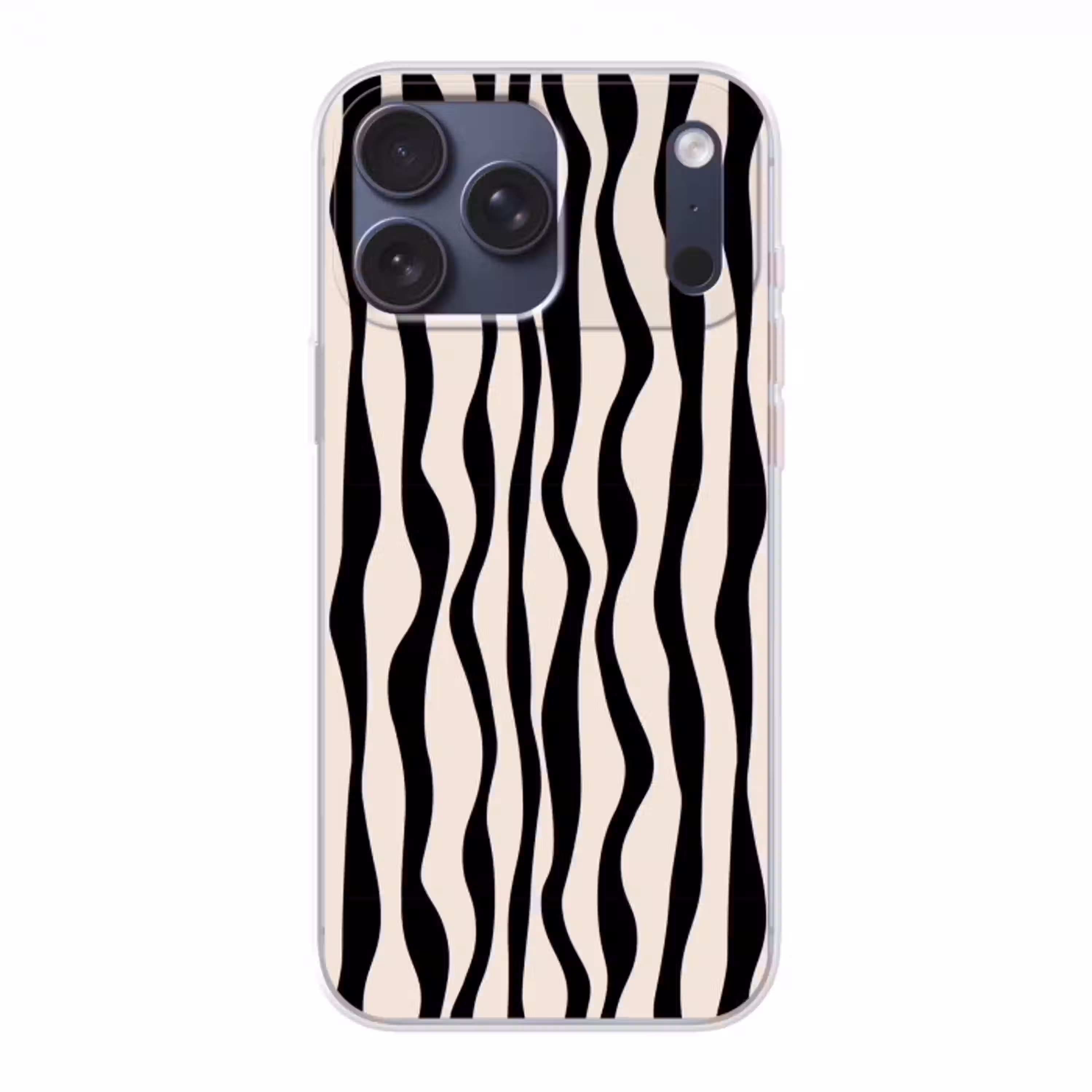 Golvende lijnen - Beige - Zwart - Abstract Telefoonhoesje iPhone 17 Pro Max klein -3d