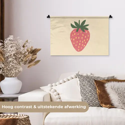Aardbei - Minimalistisch - Rood - Fruit Wandkleed katoen klein -sfeer1