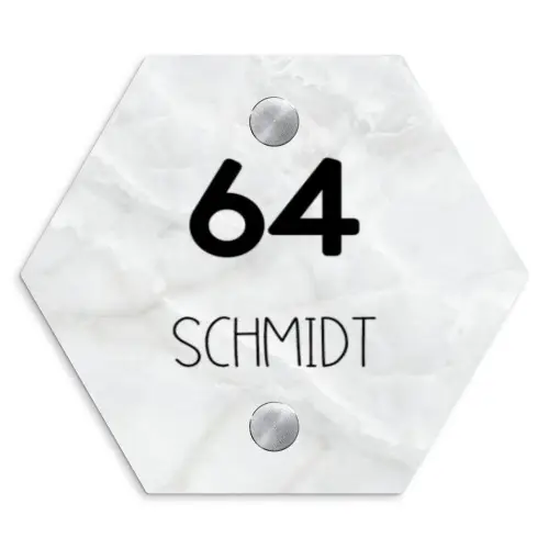 Lichtgrijs marmer - Modern Naambord Hexagon klein -3d