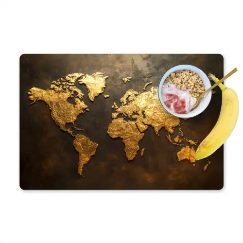 Wereldkaart - Goud - Roest Placemat vinyl groot -zzzproduct_Kitchenyeah-website