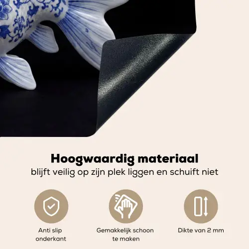 Porselein - Goudvis - Delfts - Blauw Inductie beschemer met haakjes klein -ky-onderkant-nl