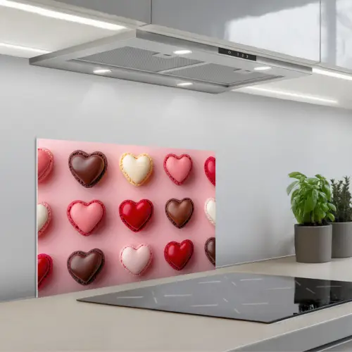 Macarons - Hartjes - Kleurrijk - Roze keuken achterwand spatscherm klein -3d_schuin