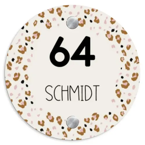 Panterprint rand - Modern Naambord Rond klein -3d