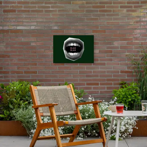 Mond - Groen - Illustratie - BLAH BLAH Tuinposter op houten frame 2 cm dik klein -sfeer3