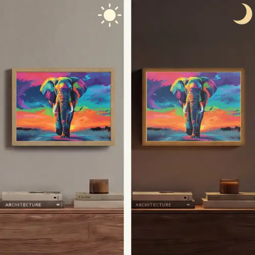 Olifant - Kleurrijk - Lucht - Abstract Light Box met batterij (Wandlamp) middel -sfeer3