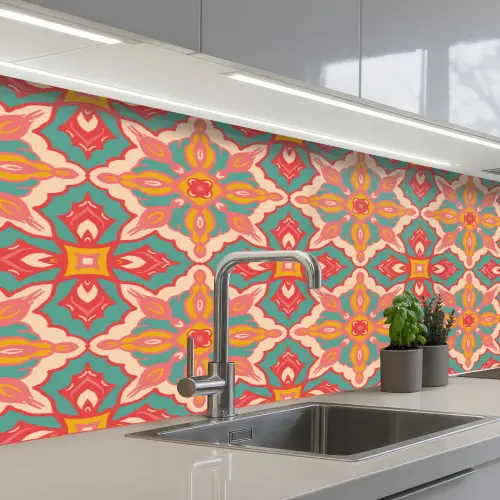 Patroon - Hippie - Oranje keuken achterwand 2 middel 871 -3d_schuin