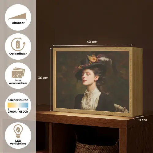 Vrouw - Victoriaans - Portret Light Box met batterij (Wandlamp) middel -USP_websiteoverzichtNL
