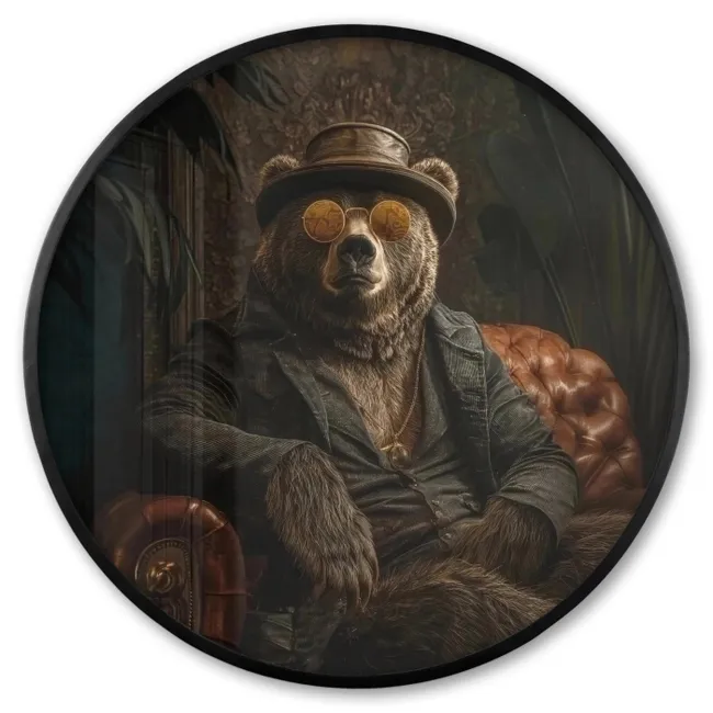 Photo Frame Round - Bear - Brown - Suit - Hat