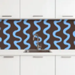 Kronkelende lijnen - Blauw - Bruin - Minimalistisch keuken achterwand 2 middel 871 -3d