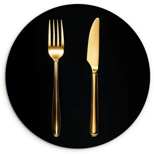 Bestek - Goud - Mes - Vork Wandcirkel kunststof plaat 5mm dik klein -3d