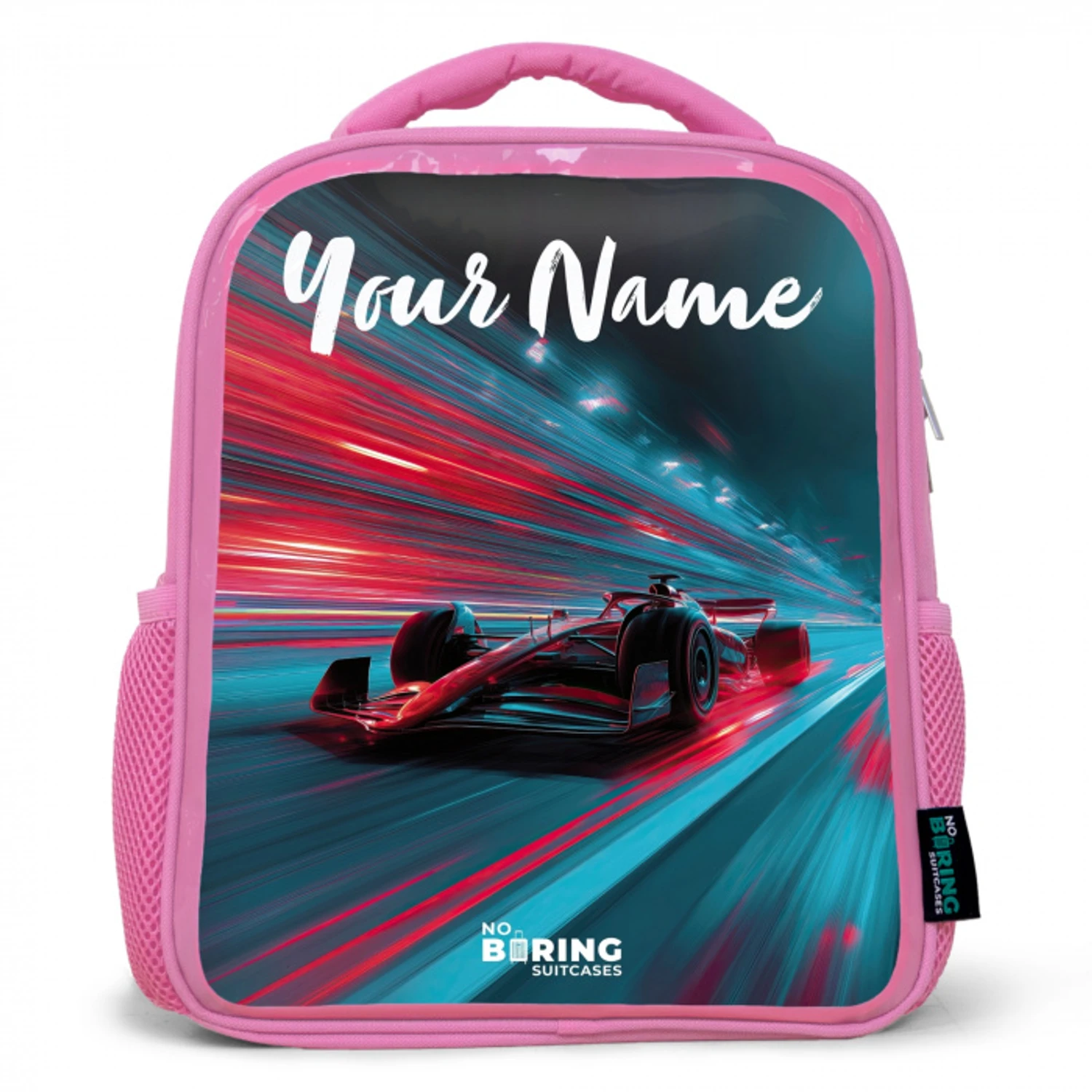 Formule 1 - Raceauto - Rood - Neonverlichting Kinderrugzak - Roze middel -3d