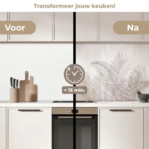 Bladeren - Beige - Botanisch - Vintage keuken achterwand 2 middel -voor-na2_NL