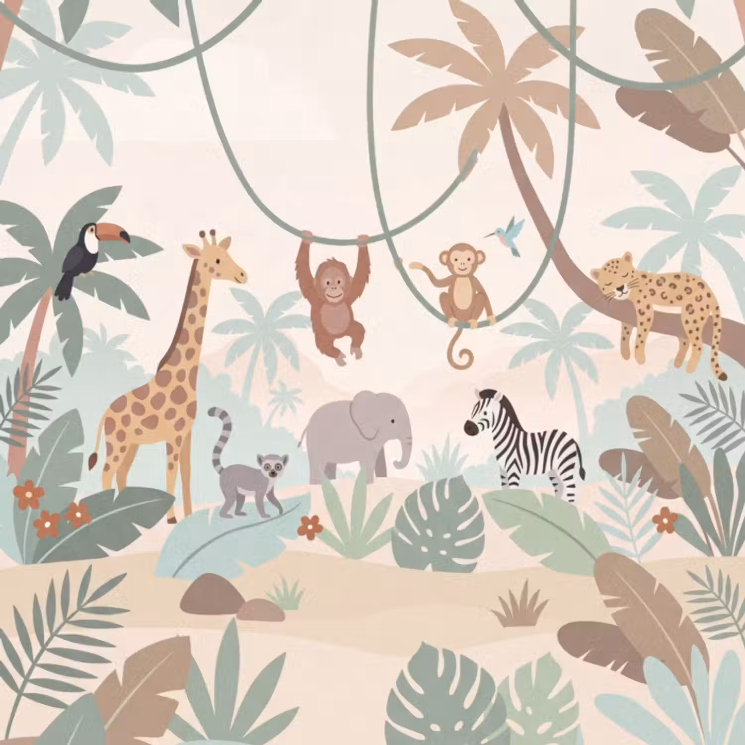 Behang - Jungle - Dieren - Groen