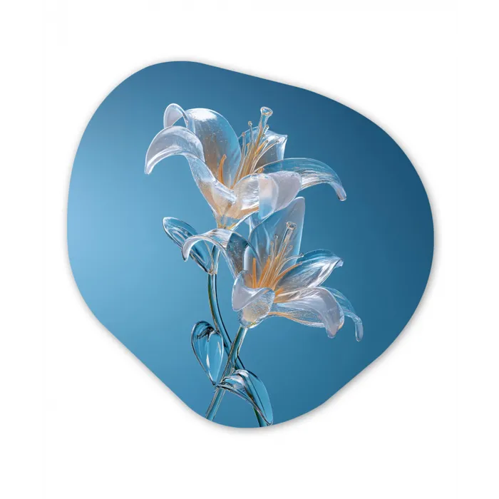 Lelies - Blauw - Glazen Wandcirkel Organisch Plexiglas middel -3d