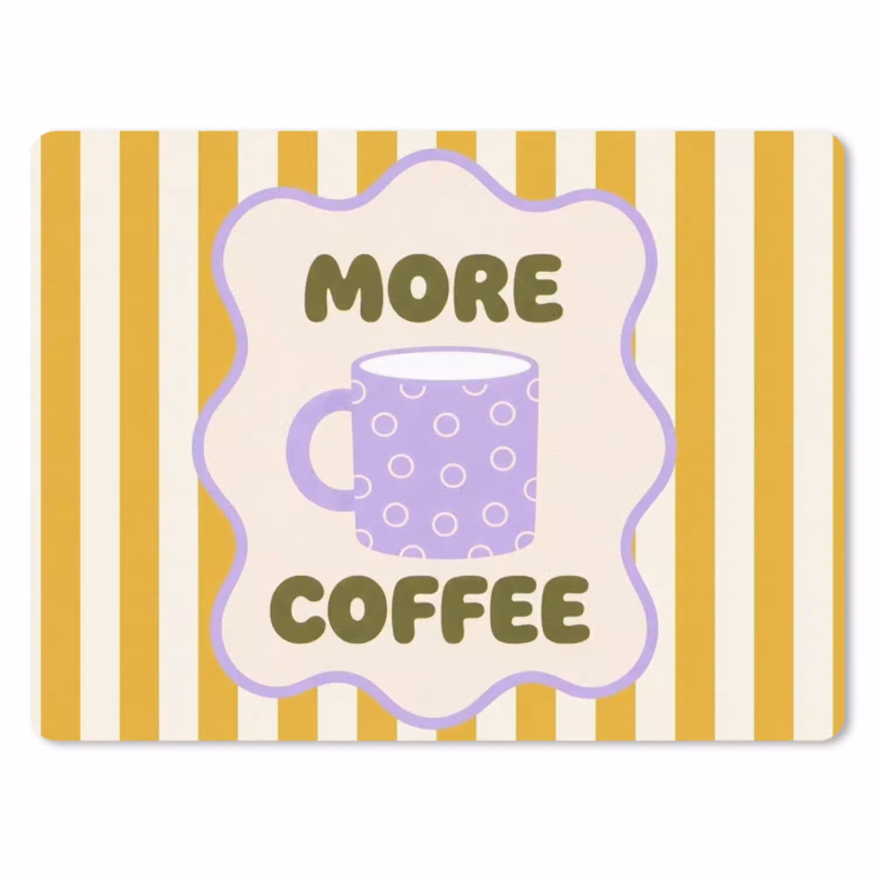 More coffee - Geel - Paars - Strepen - Mok muismat rubber klein -3d