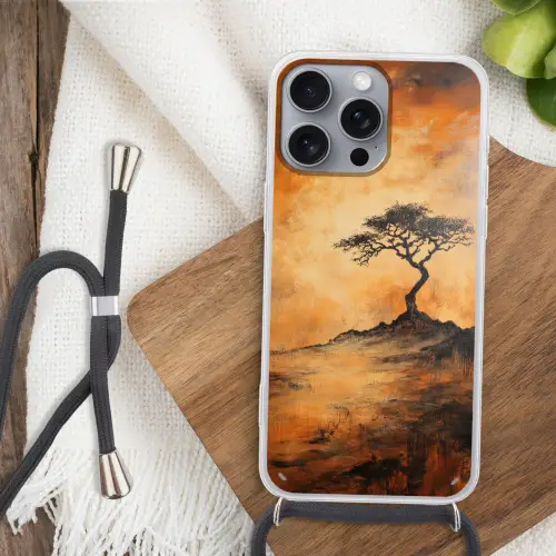 Boom - Landschap - Oranje Hoesje iPhone 16 Pro Max met koord klein -sfeer4