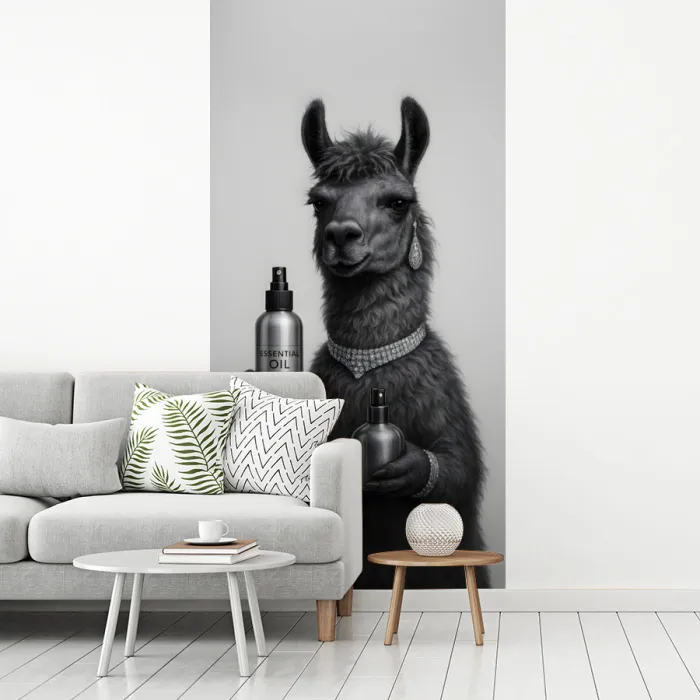 Lama - Flessen - Zwart - Wit fotobehang vinyl groot -woonkamer