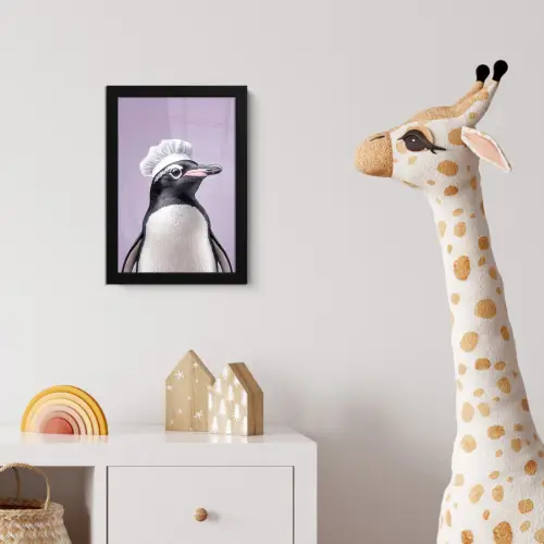 Pinguïn - Koksmuts - Lief - Paars fotolijst zwart zonder passe partout klein -usfeer4_kinderkamer