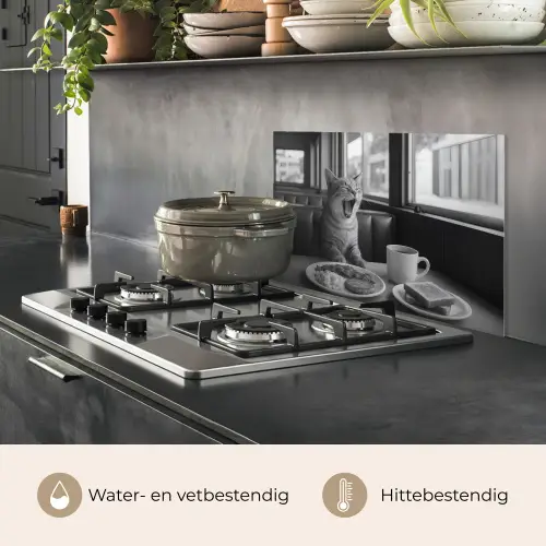 Kat - Koffie - Brood - Zwart keuken achterwand spatscherm klein -usp_NL