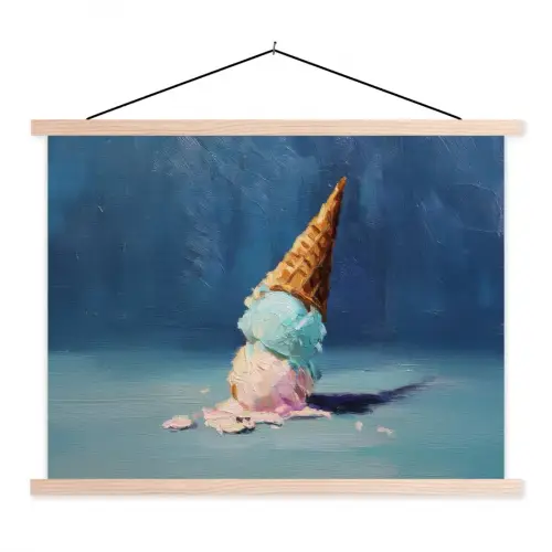 Ijshoorn - Bolletjes - Smelt - Roze textielposter latten blank klein -3d