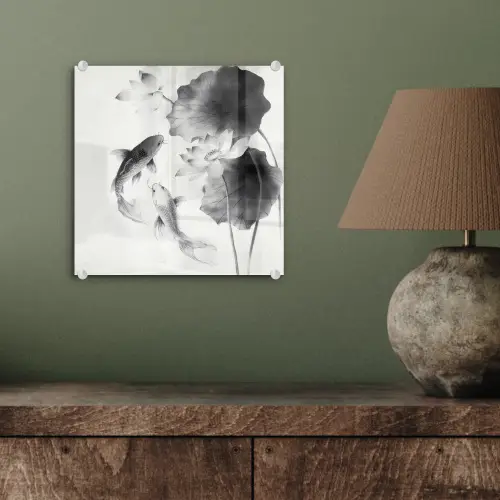 Lotusbloemen - Vissen - Bladeren - Zwart plexiglas 5mm klein -sfeer3
