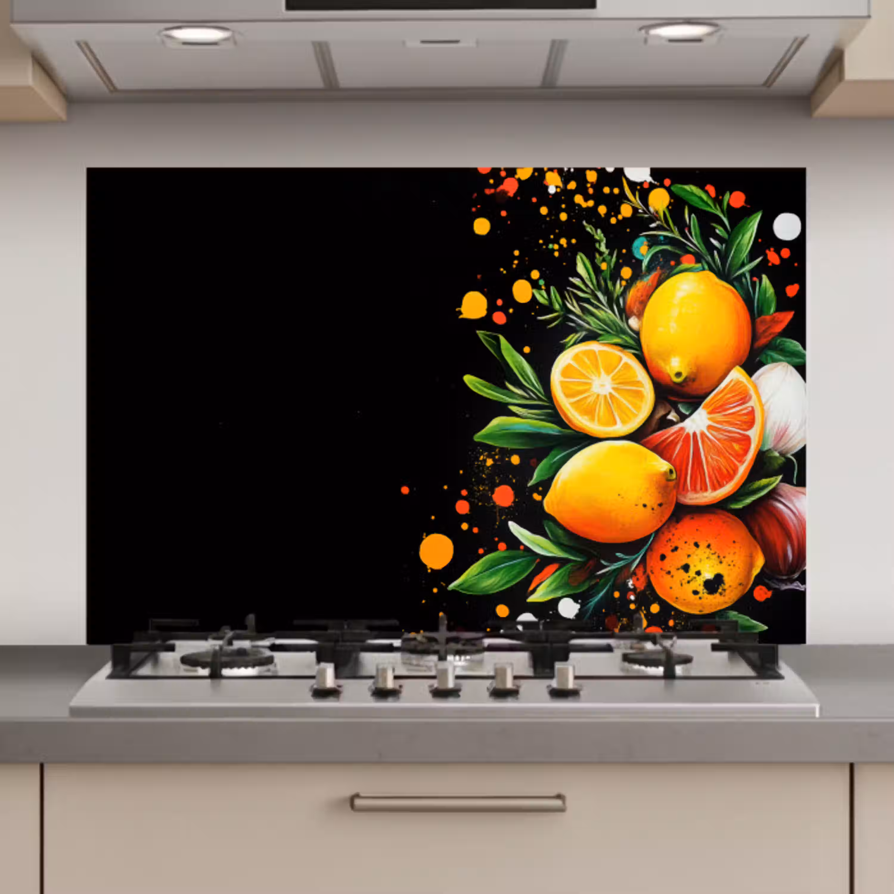 Citroenen - Zwart - Kruiden - Graffiti - Verf keuken achterwand spatscherm klein -3d_website