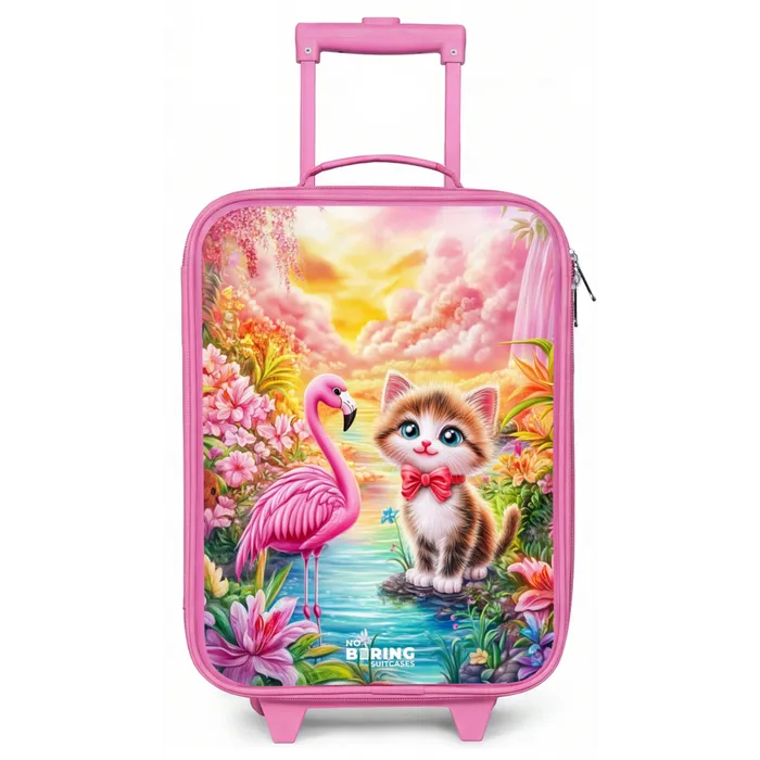 Kitten met flamingo in tropisch bloemenparadijs Kinderkoffer - Roze klein -zz3dotto