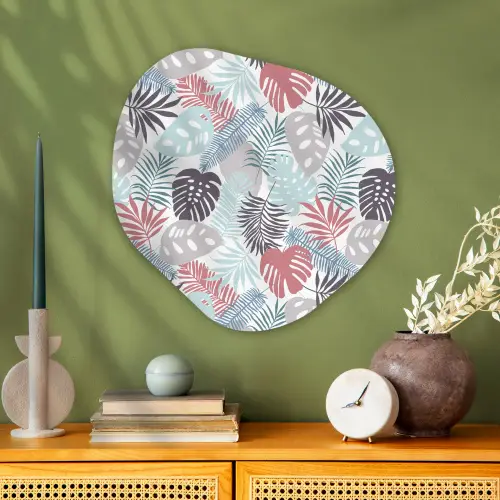 Monstera - Pastel - Bladeren - Tropical Wandcirkel Organisch Plexiglas middel -sfeer2