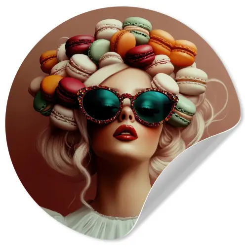 Vrouw - Macarons - Bril Wandcirkel behangsticker klein -3d