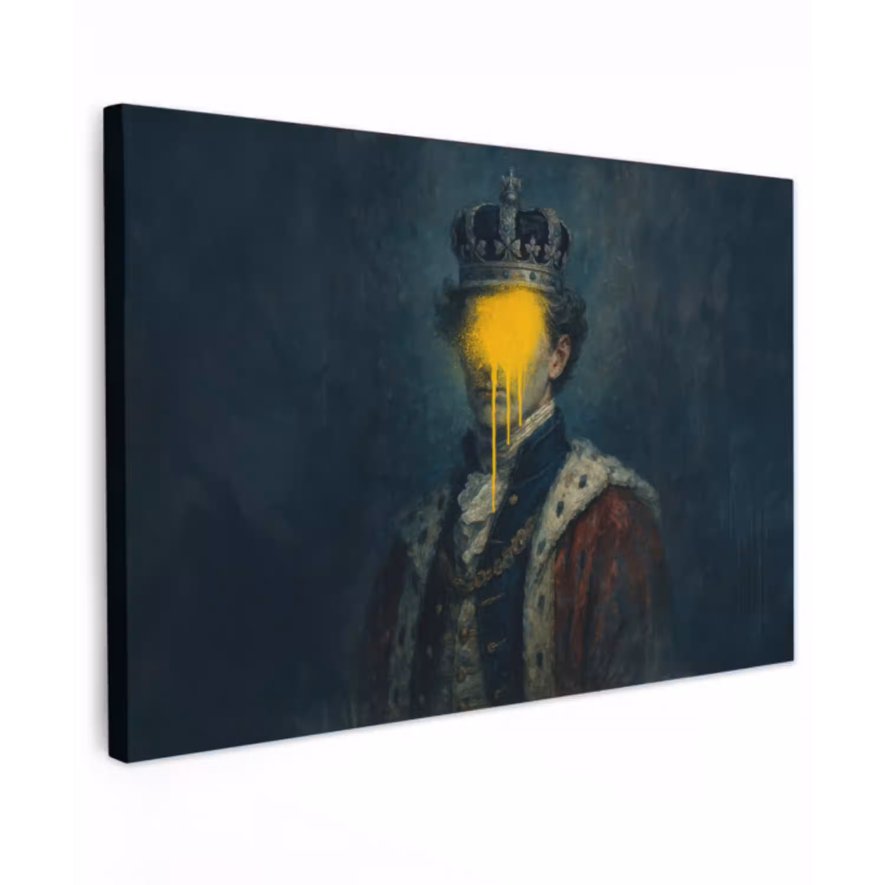 Koning - Portret - Druipende gele verf canvas 2cm klein -z3d