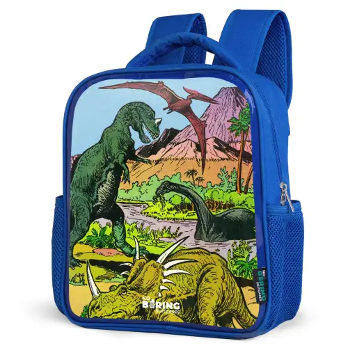 Dino's bij een vulkaan Kinderrugzak - Blauw middel -schuin