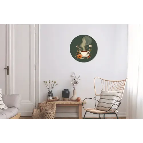 Kop - Bloemen - Groen - Koffie Wandcirkel aluminium klein -woonkamer