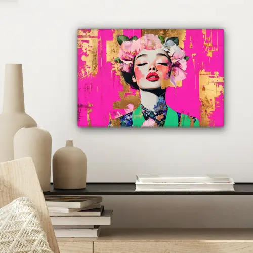 Bloemenkroon - Goud - Vrouw - Portret canvas 2cm klein -sfeer6