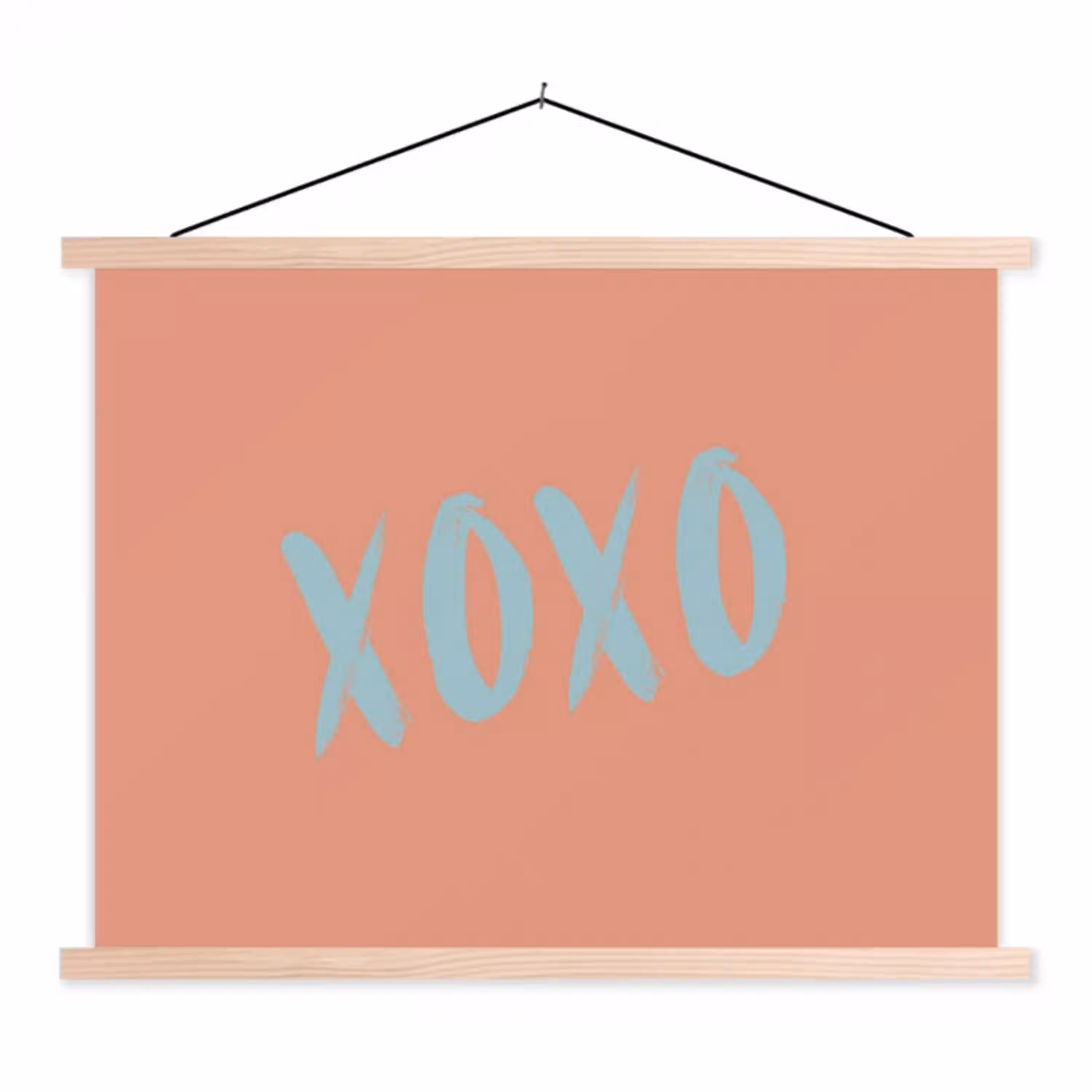 XOXO - Blauw - Perzikkleur textielposter latten blank klein -3d