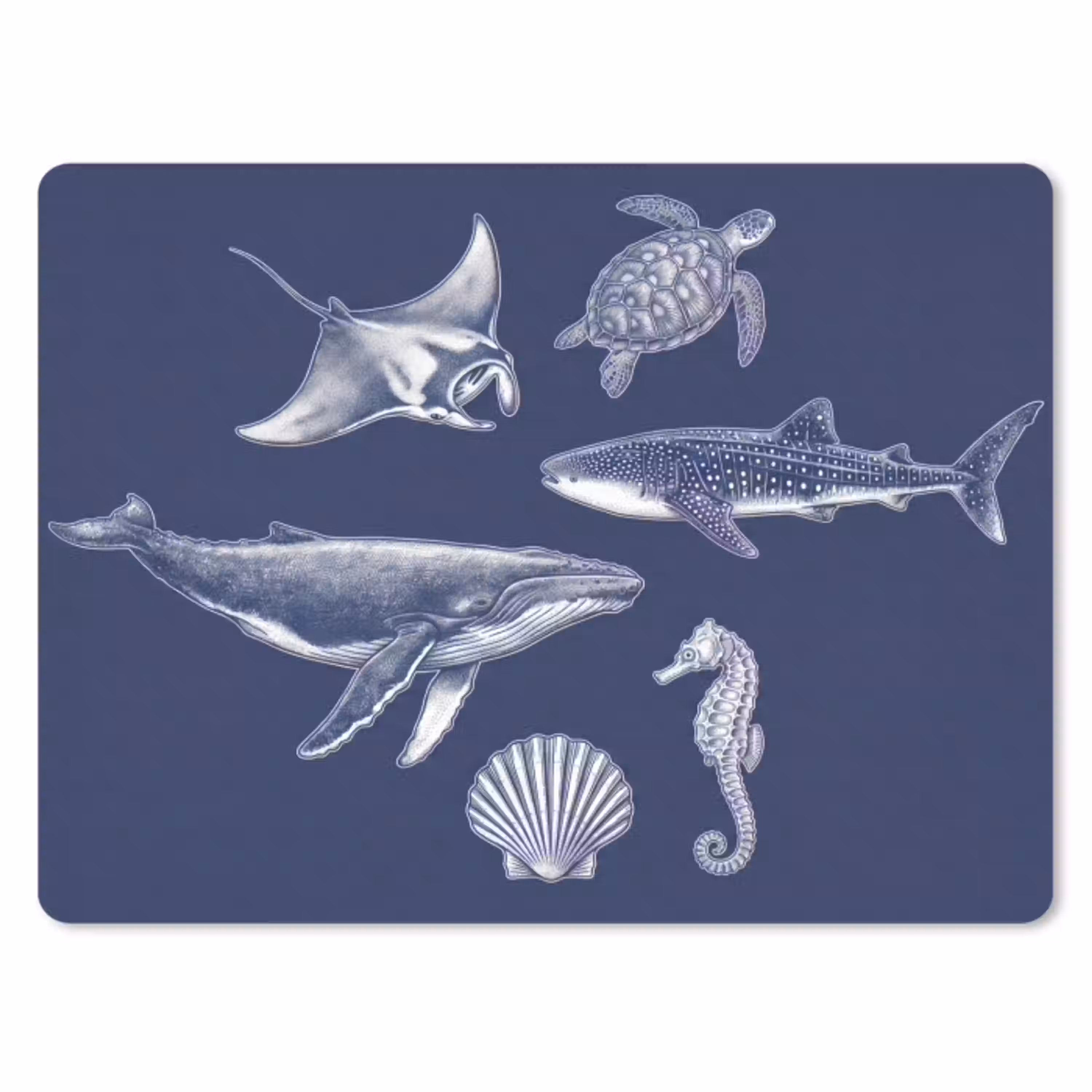 Dieren - Zeeleven - Oceaan - Graveren - Blauw muismat rubber klein -3d