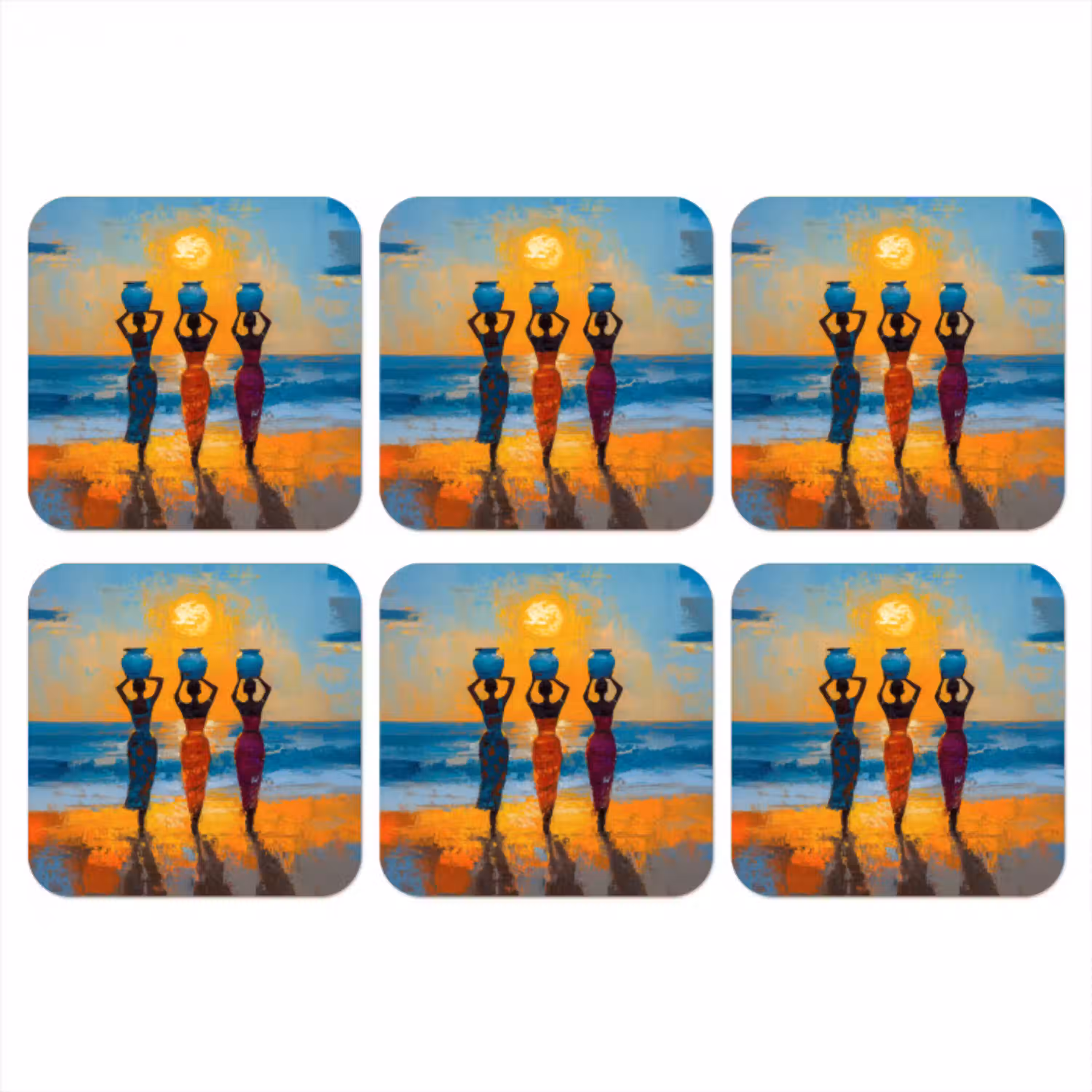 Vrouwen - Strand - Zondsondergang onderzetter kurk middel -3d