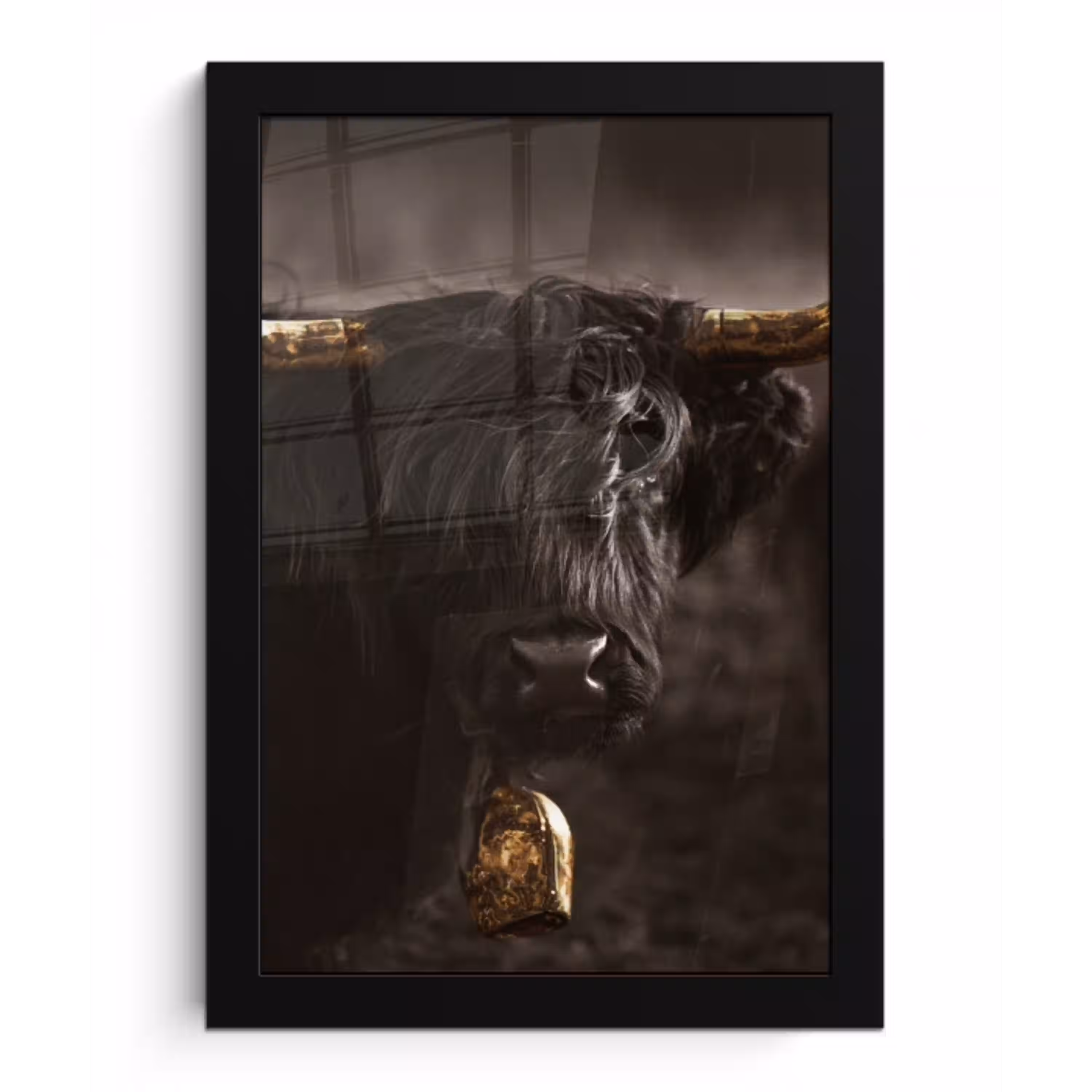 Schotse hooglander - Goud - Koebel - Hoorns - Dieren fotolijst zwart zonder passe partout klein -3d