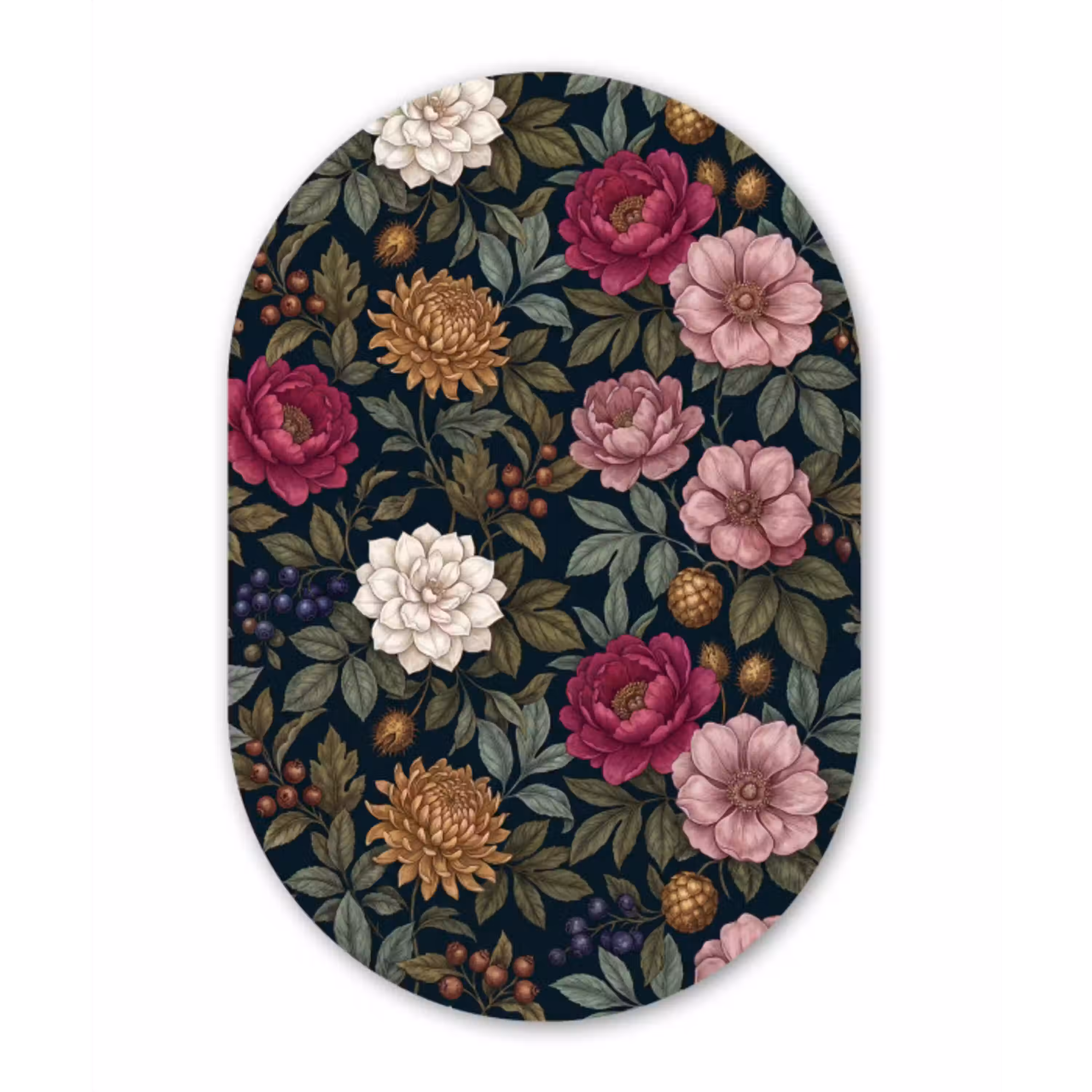Bloemen - Botanisch - Illustratie - Donker - Vintage Wandcirkel Ovaal Aluminium middel -3d