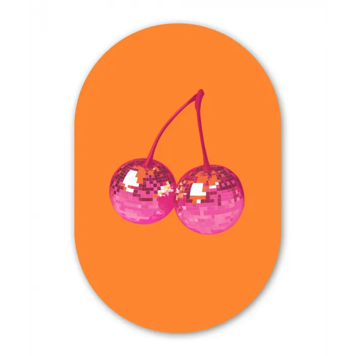 Discoballen - Kers - Spiegels - Roze Wandcirkel Ovaal Glas middel -3d